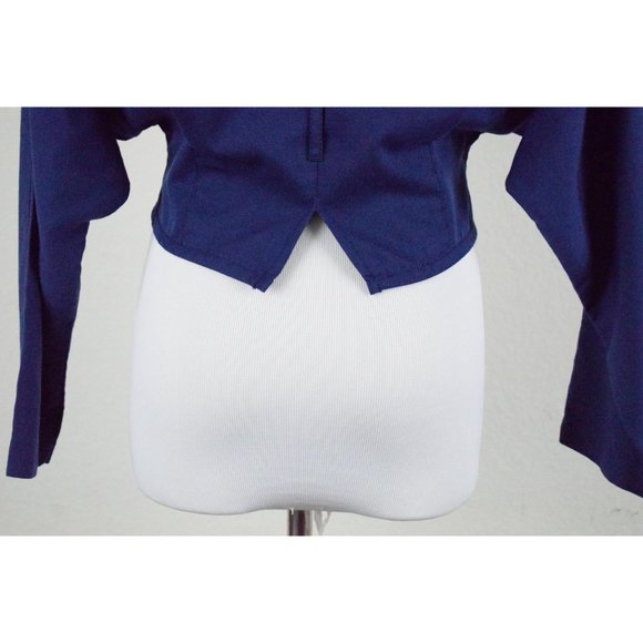Vintage 80s Poly/Rayon Royal Blue Crop Blouse/Jacket | size Medium - Picture 4 of 10